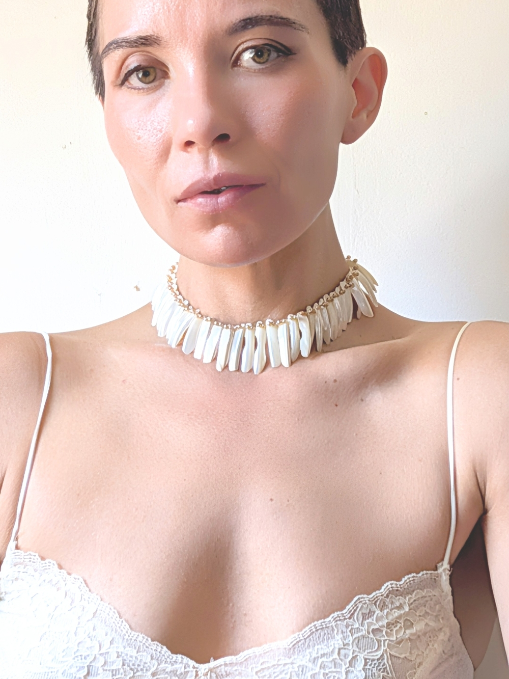White Shell Fringe Choker Necklace - Women Jewelry. Not For Sale